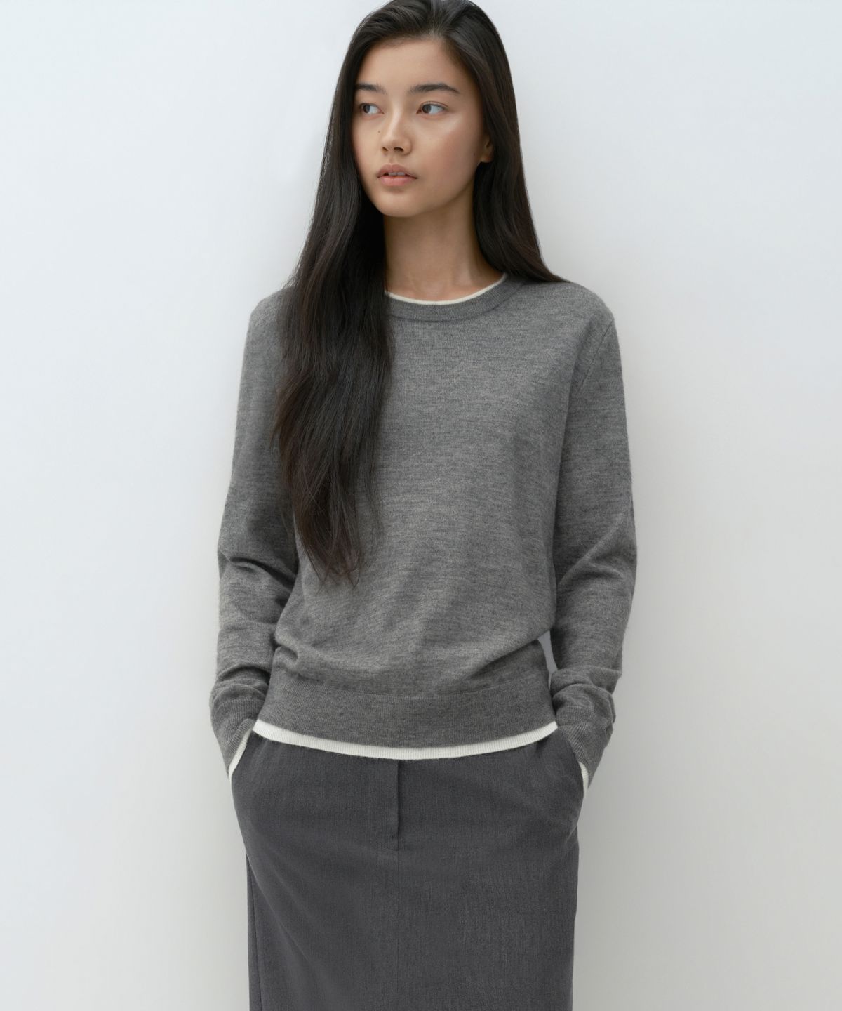 무신사 스탠다드 우먼(MUSINSA STANDARD WOMAN) 우먼즈 레이어드 크루 넥 니트 [미디엄 그레이]