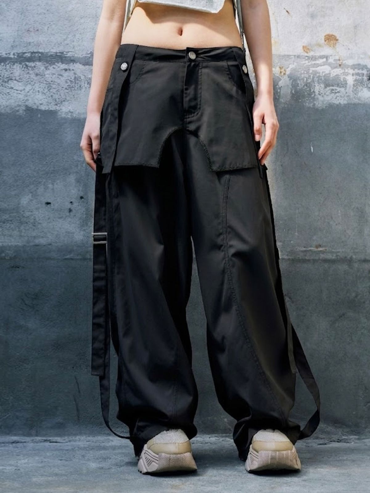 와이이이엘(YEEL) SKIRT LAYERED WIDE PANTS BLACK