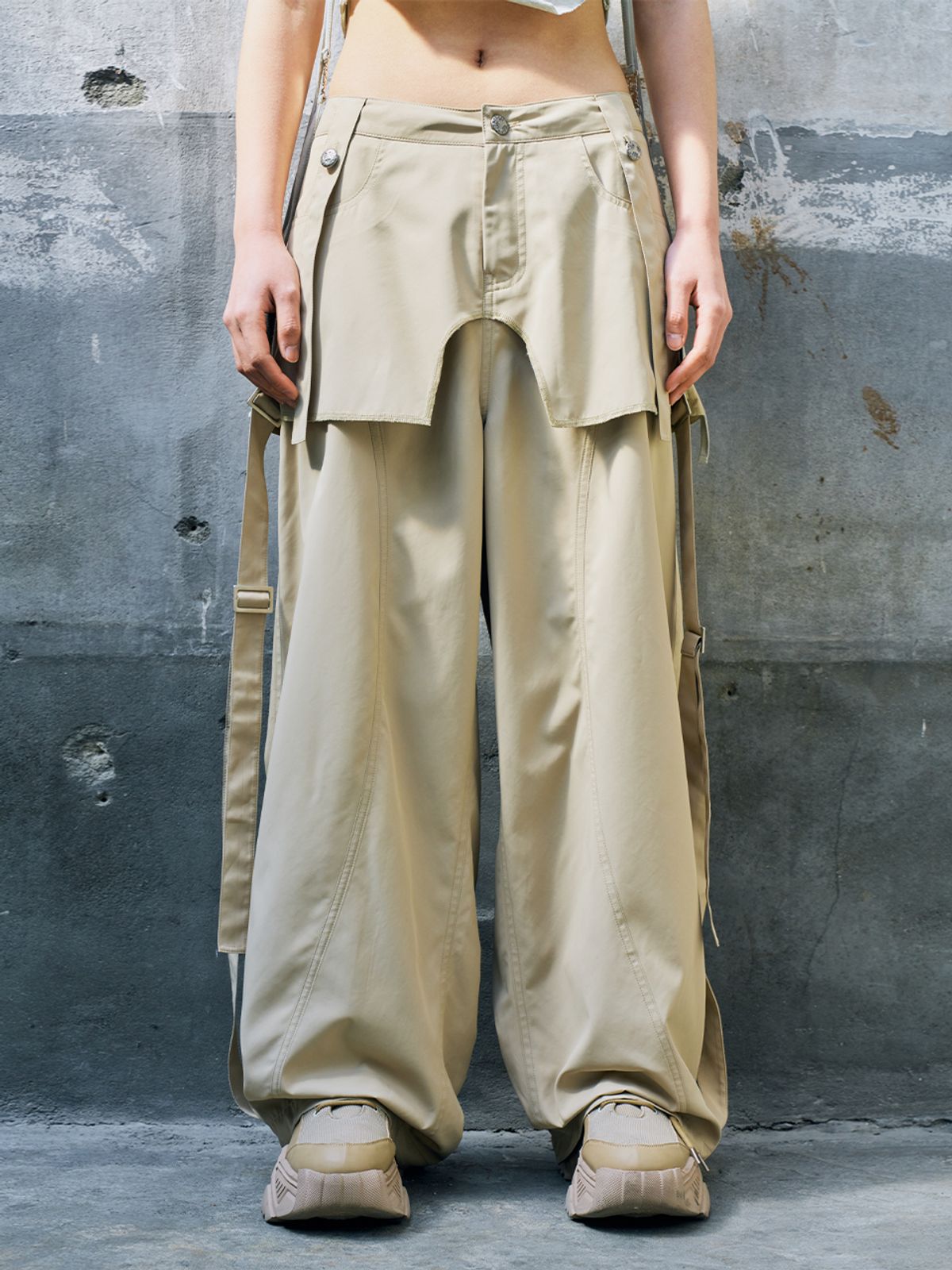 와이이이엘(YEEL) SKIRT LAYERED WIDE PANTS BEIGE