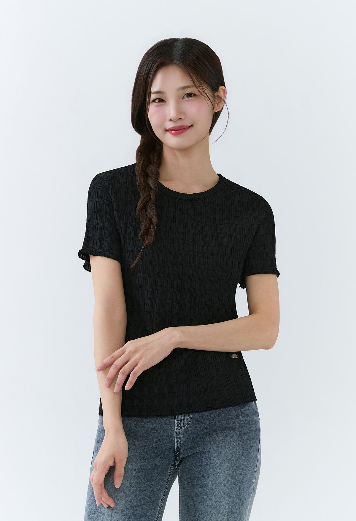 잠뱅이(JAMBANGEE) [26SS] 여성) 조직변형 반팔 티셔츠 AQ2WTS453-BK