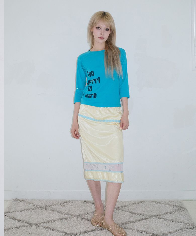 Flower satin skirt_LEMON YELLOW