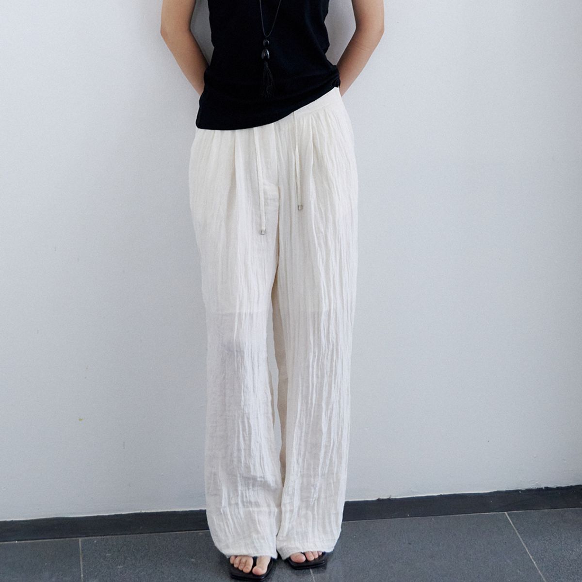 노우드(NOEUD) Flowing Wrinkle Pants (Ivory)