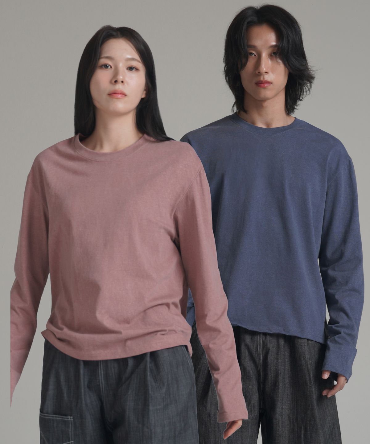 노밍(NOMING) [2PACK] 루즈핏 크롭 피그먼트 롱 슬리브 (4COLOR)
