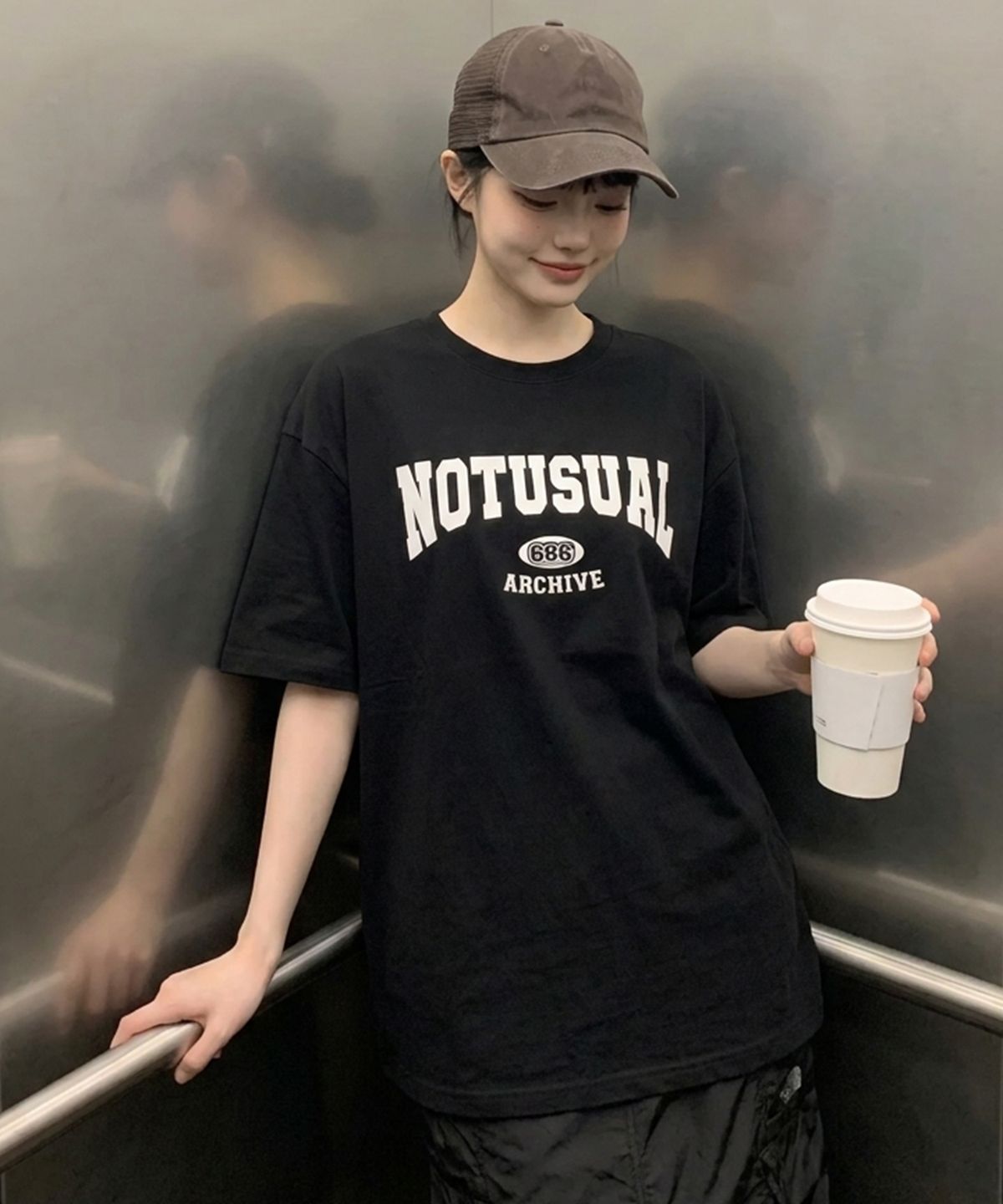 낫유즈얼(NOTUSUAL) 심플스쿨폰트 오버핏 반팔티 4color