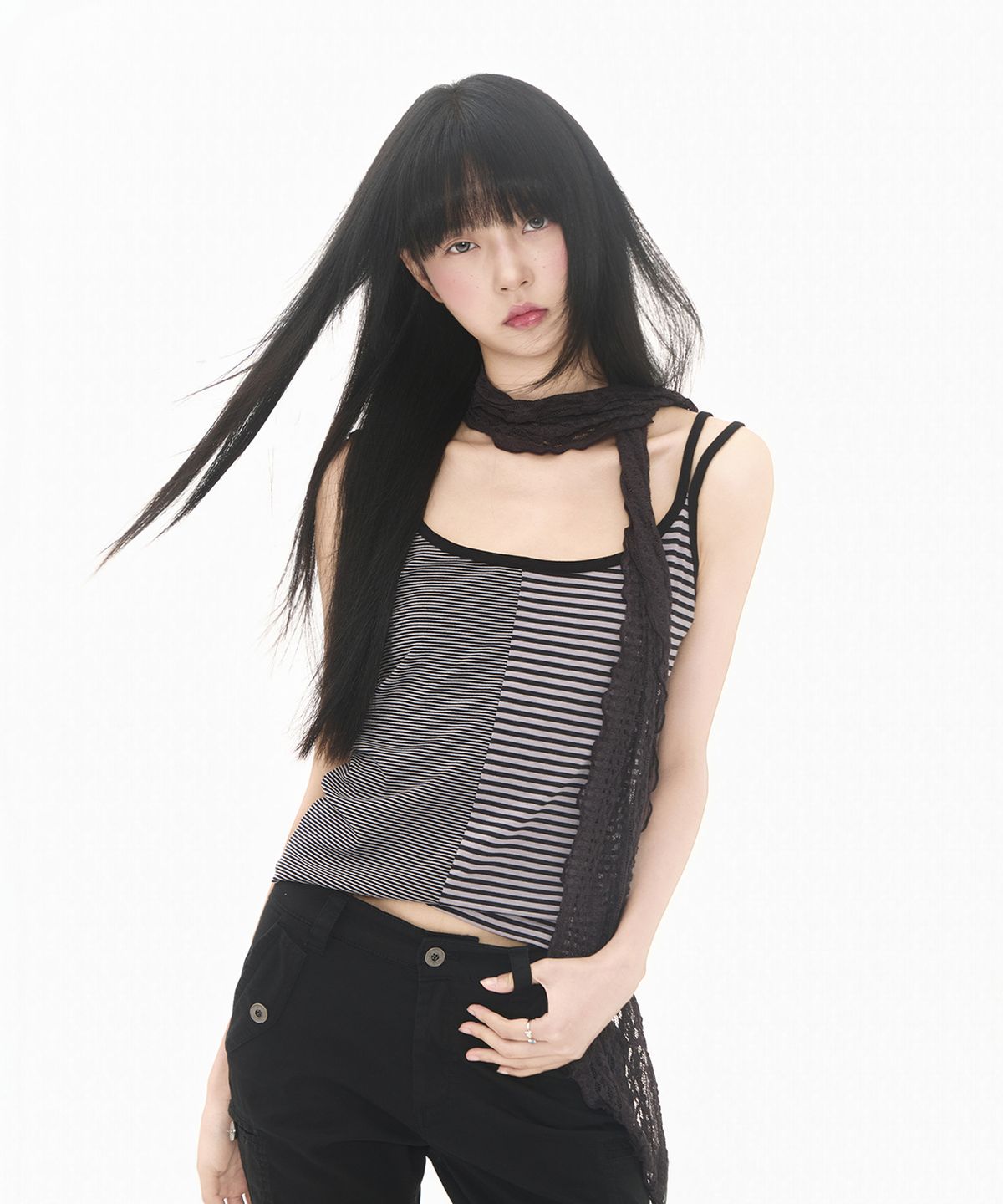 미레코(MIRECO) DOUBLE STRIPE CAMI BLACK