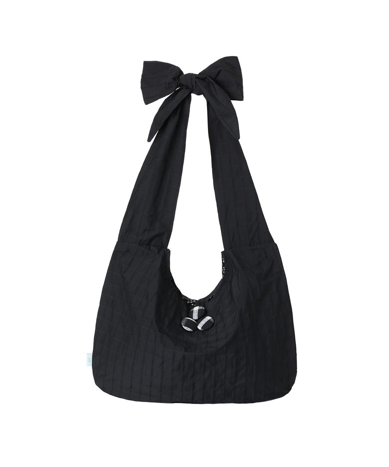 DOLLY RIBBON BUTTON HOBO BAG BLACK
