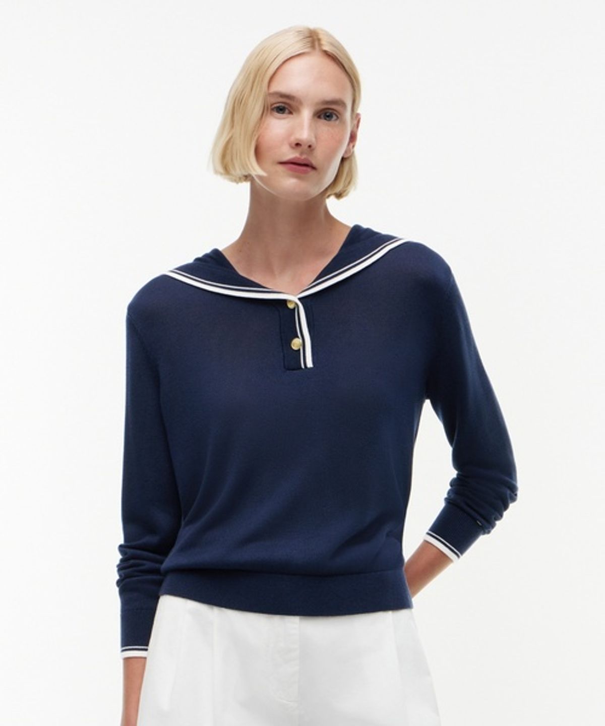 타미힐피거(TOMMY HILFIGER) 실크 블렌드 세일러 티셔츠 (T22G6KTO012WT1C1G)