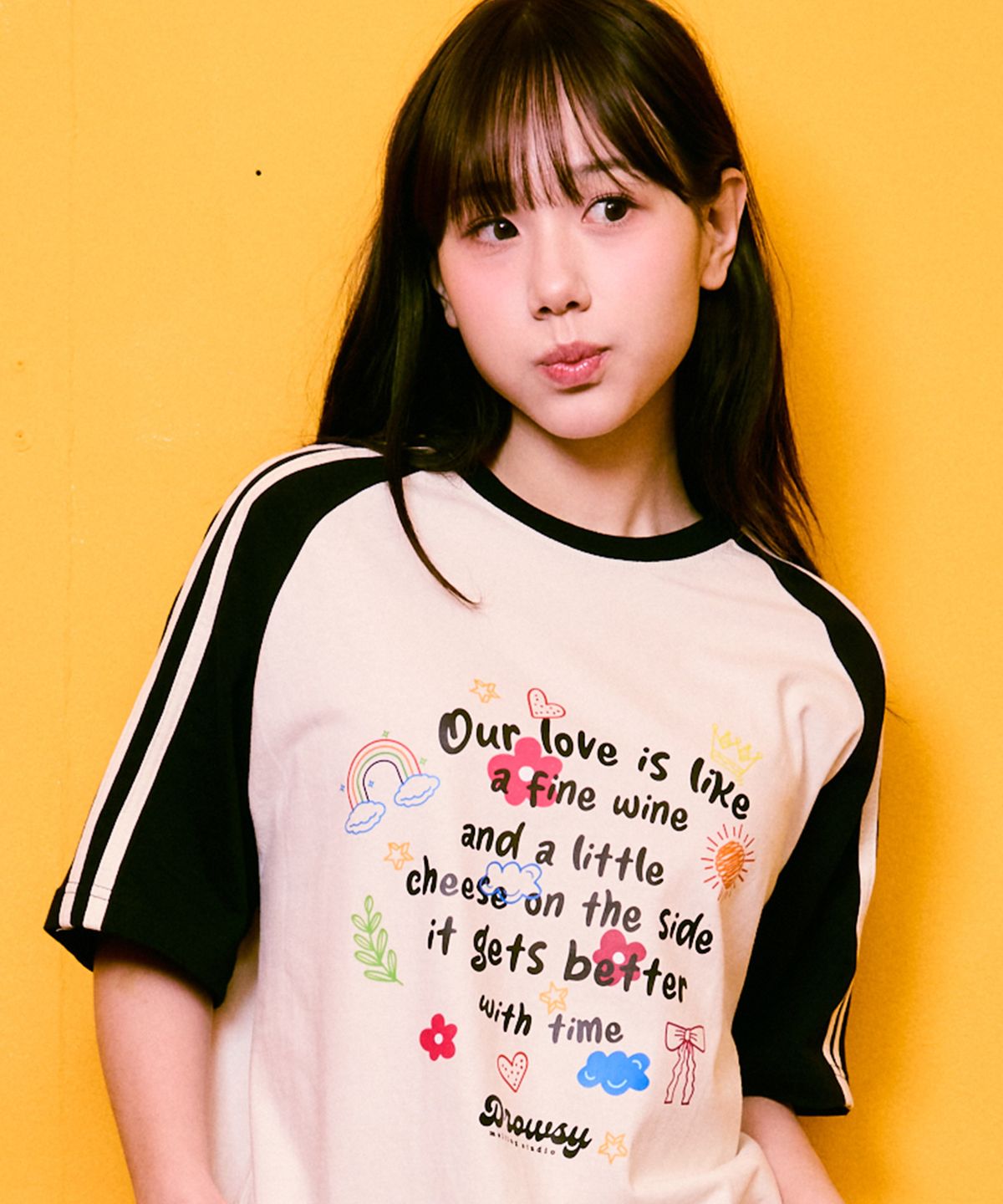 드로우시(DROWSY) DW 파인와인 래글런 반팔티셔츠 5Color
