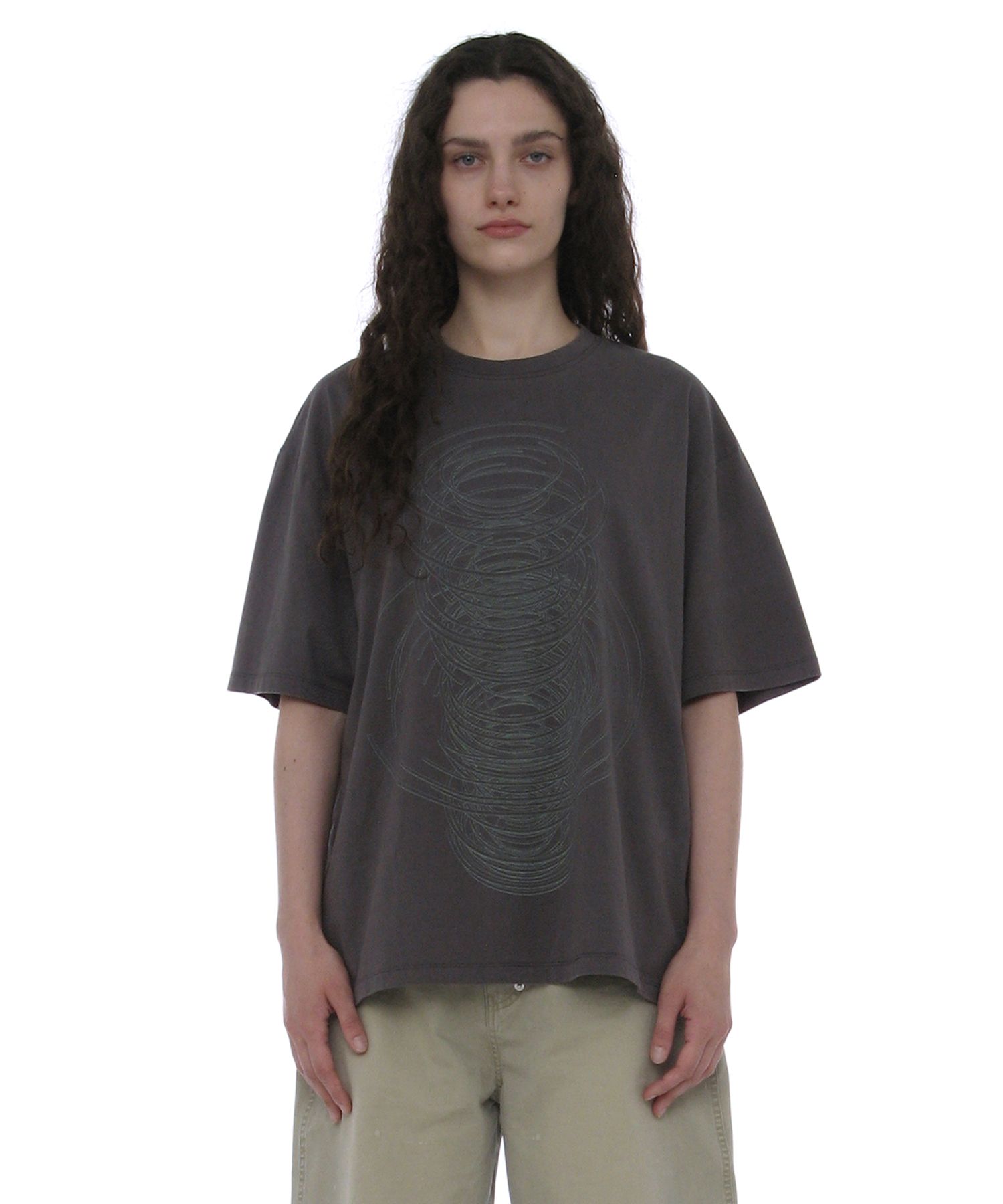 MUSINSA | PARTIMENTO WOMEN Geometric Parts Printed T_Charcoal
