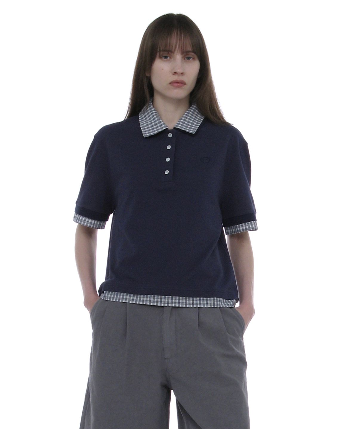 파르티멘토 우먼(PARTIMENTO WOMEN) 더블 레이어드 폴로 티_네이비