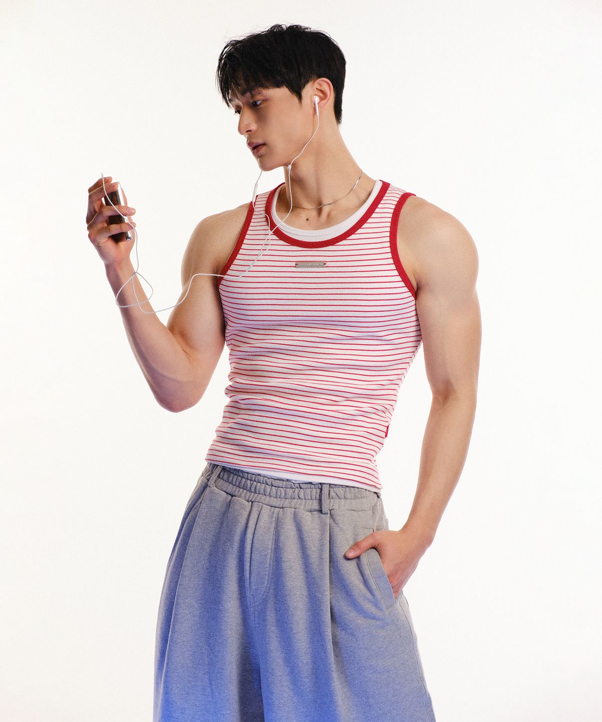 레코딩하우스(RECORDINGHOUSE) REC METAL STRIPE SLEEVELESS [RED]