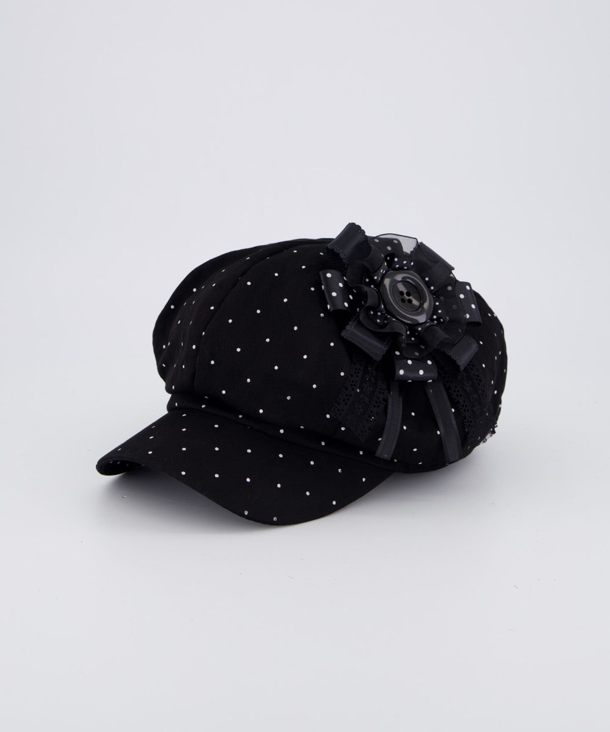 체리퀴리(CHERRYQUIRI) soft punk rosette newsboy cap - black