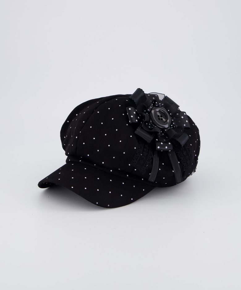 soft punk rosette newsboy cap - black