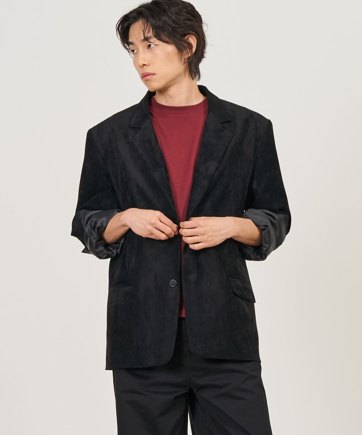 엑스컨테이너(EXCONTAINER) 클래식 버튼 스웨이드 블레이저 (BLACK)