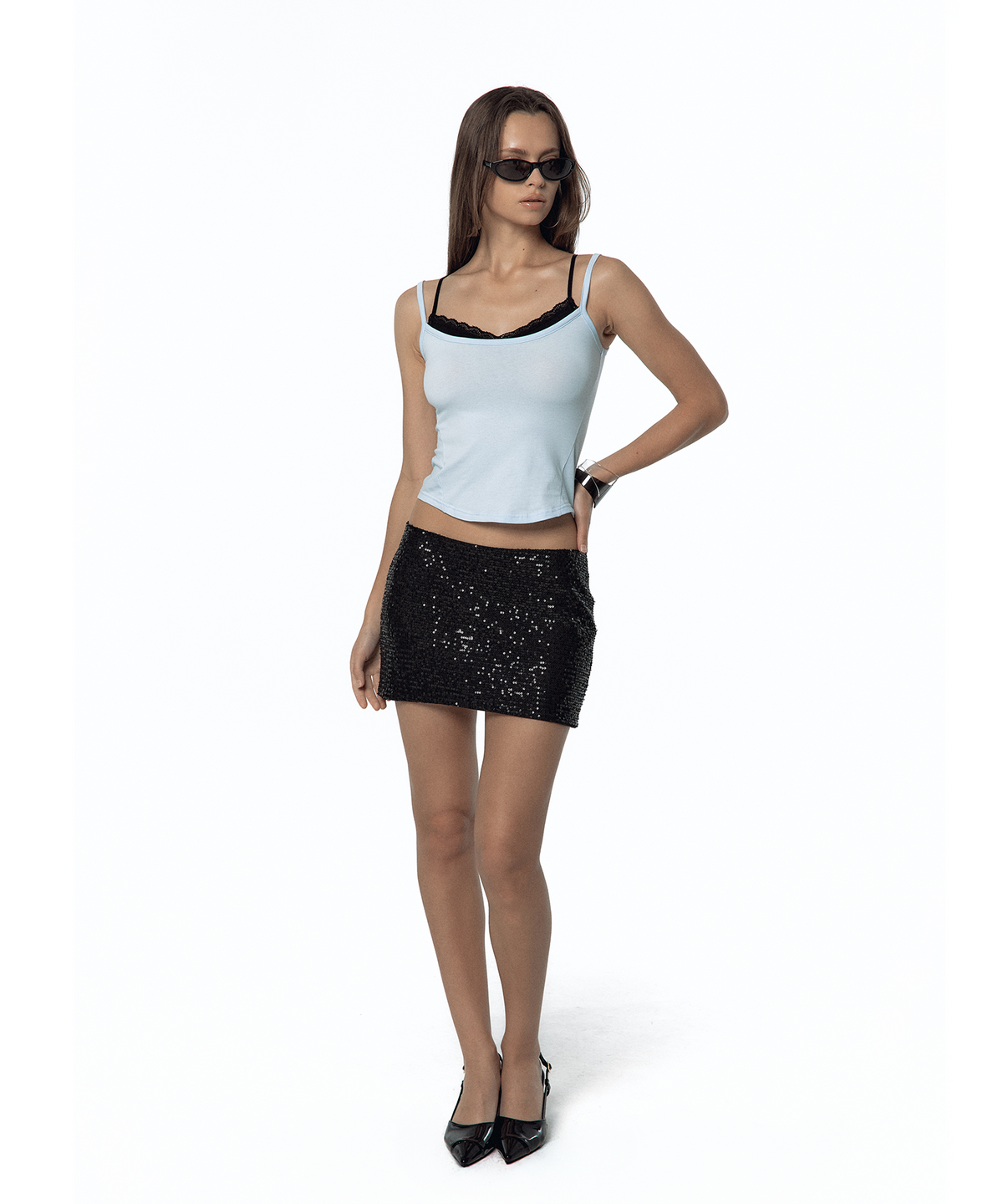 카시코(KASHIKO) Spangle Mini Skirt Black