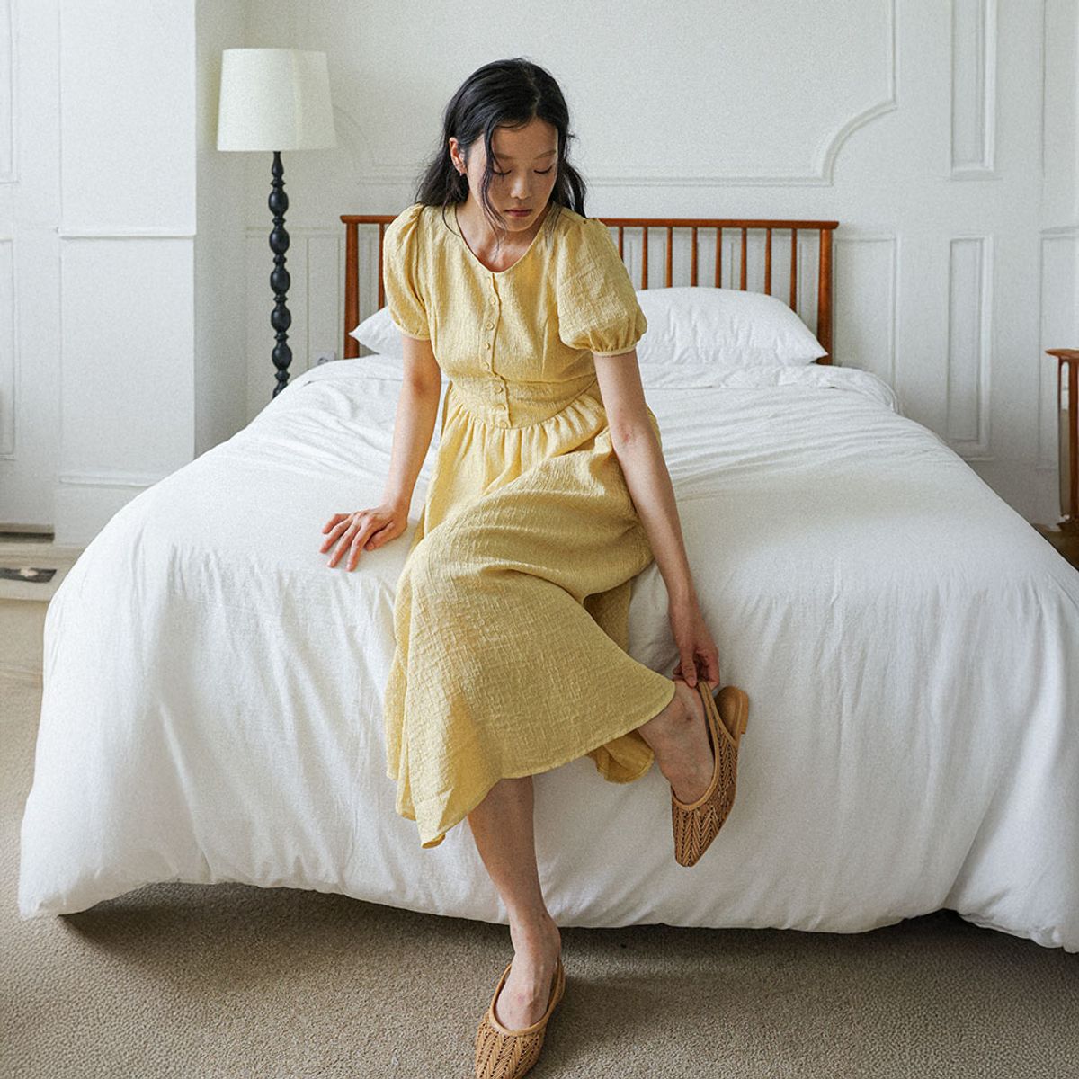 랭썬(LANGSON) LS_Sunny bloom midi dress_YELLOW