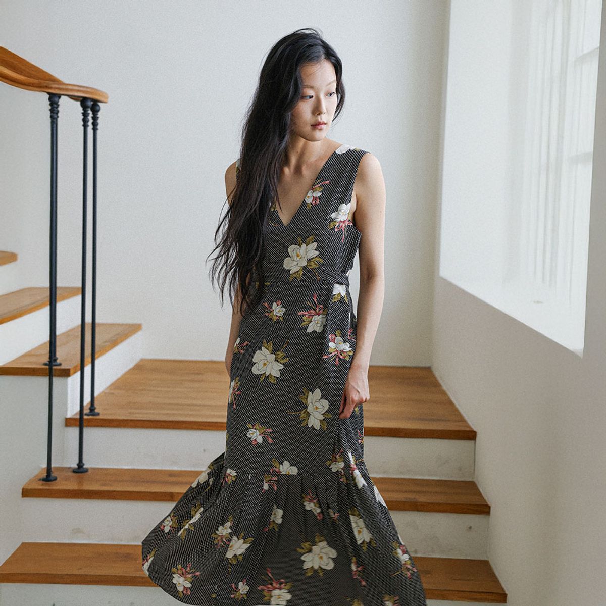 랭썬(LANGSON) LS_Garden bloom long dress_BLACK