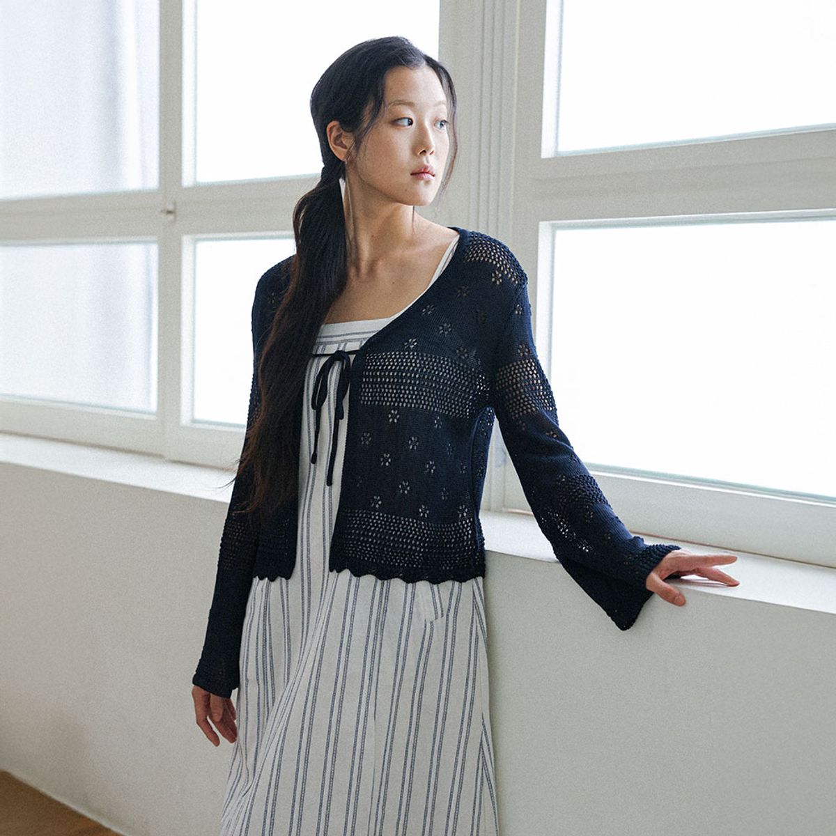 랭썬(LANGSON) LS_Natural crochet cardigan_NAVY