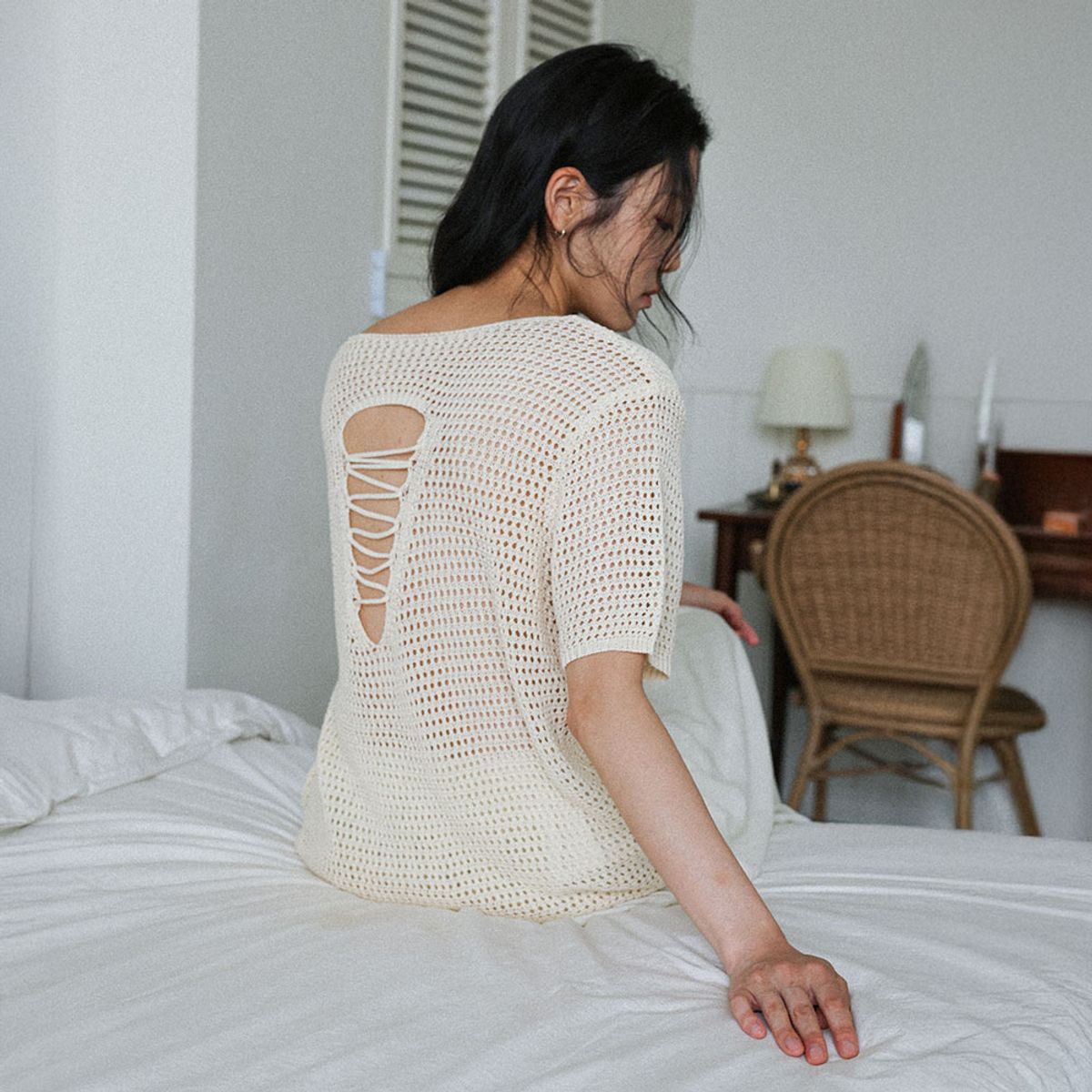 랭썬(LANGSON) LS_Natural crochet knit top_IVORY