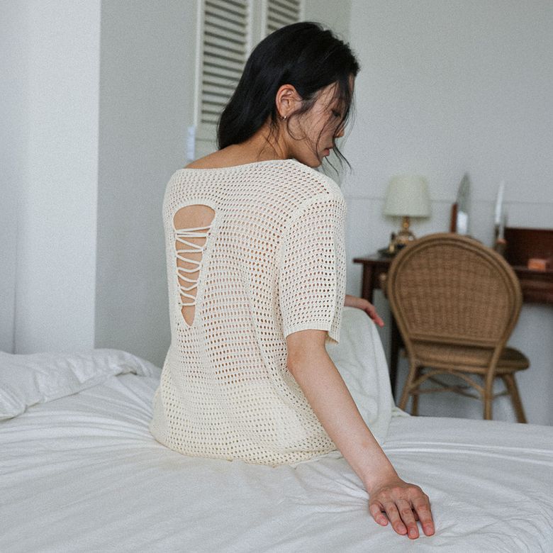 LS_Natural crochet knit top_IVORY
