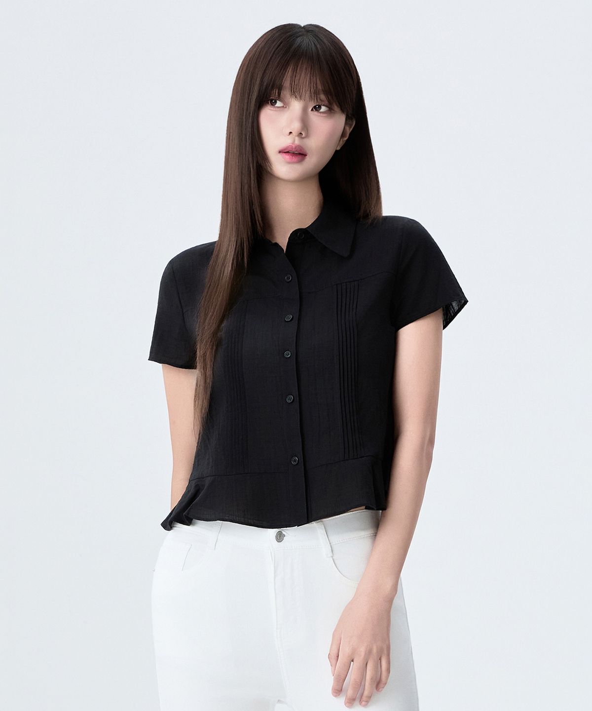 미쏘(MIXXO) 페플럼 반팔 셔츠_MIWYAG701C