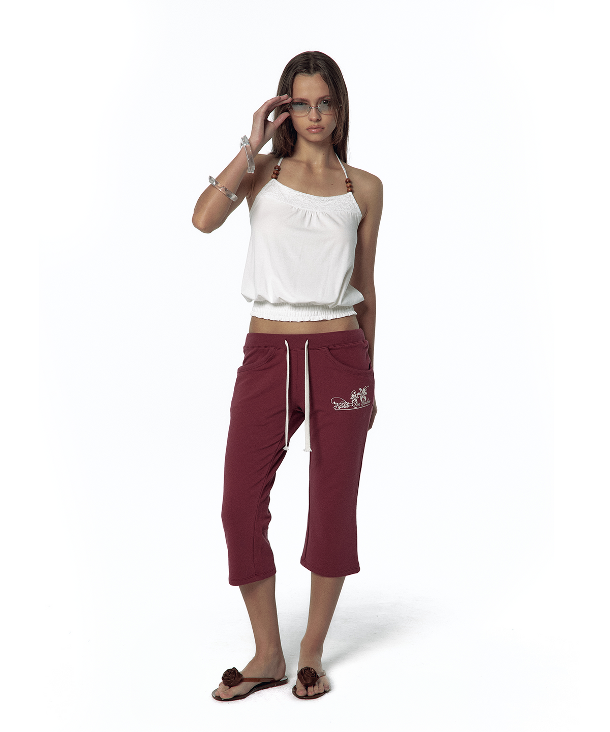 카시코(KASHIKO) Low-Slung Capri Pants Wine