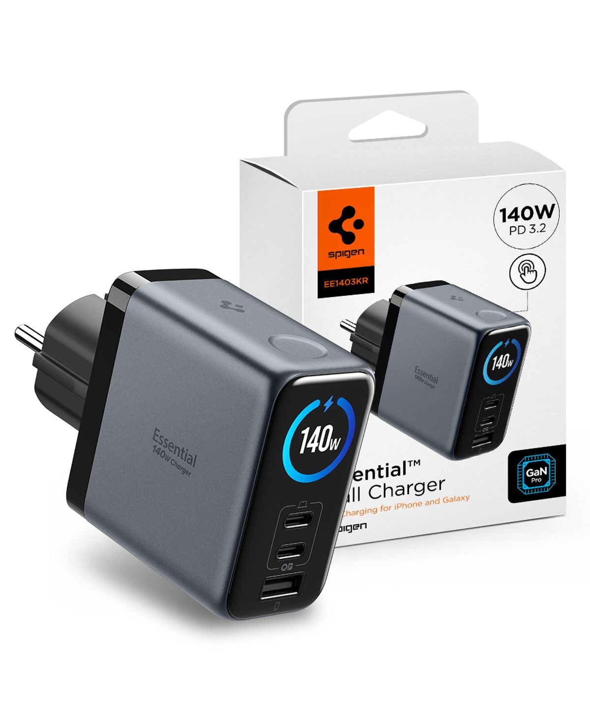 슈피겐(SPIGEN) 접지형 140W PD 3.1 EPR 3포트 노트북 휴대폰 충전기 EE1403