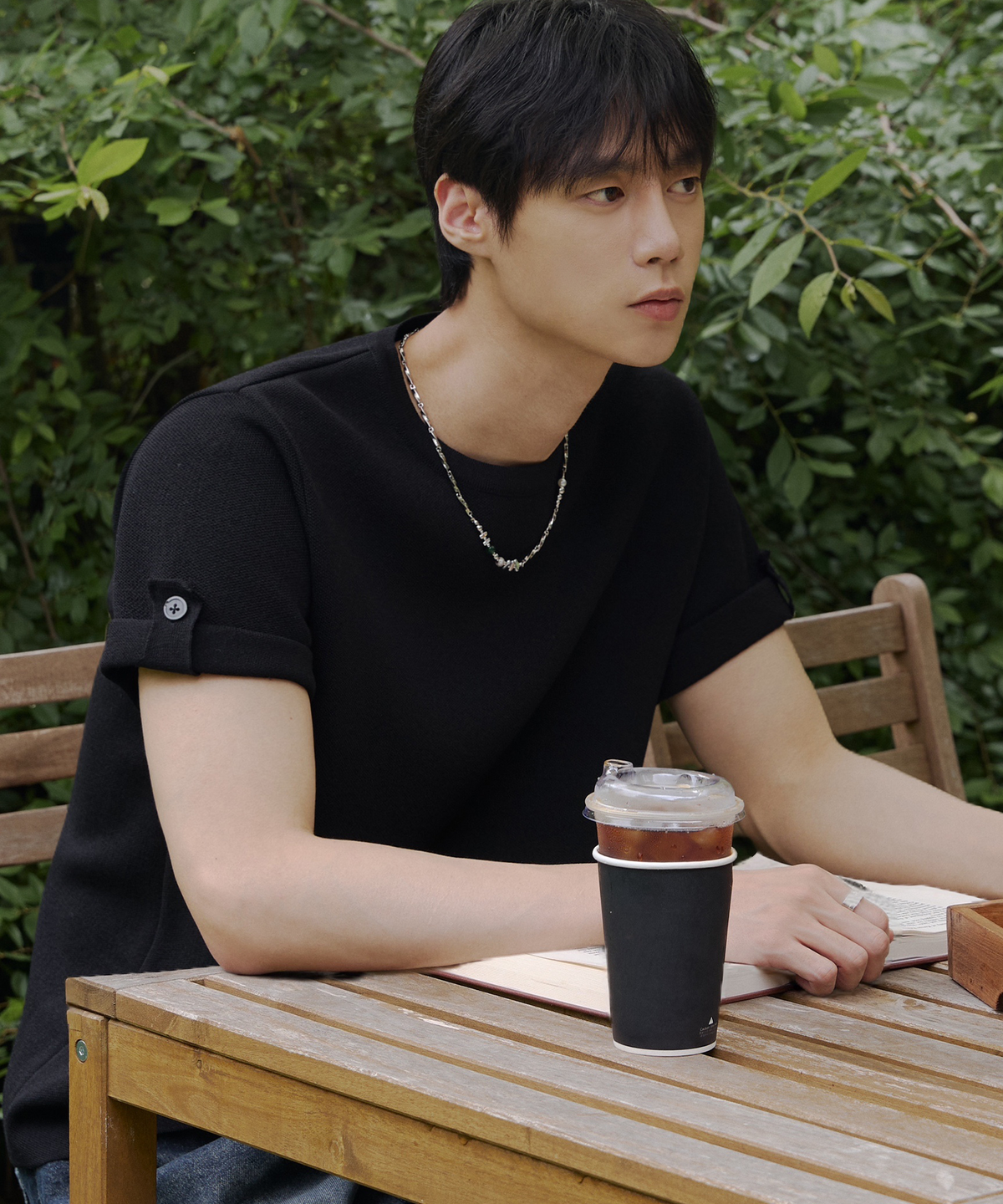 노드유(NODU) 롤업 비조 워셔블 하프 니트 [블랙]
