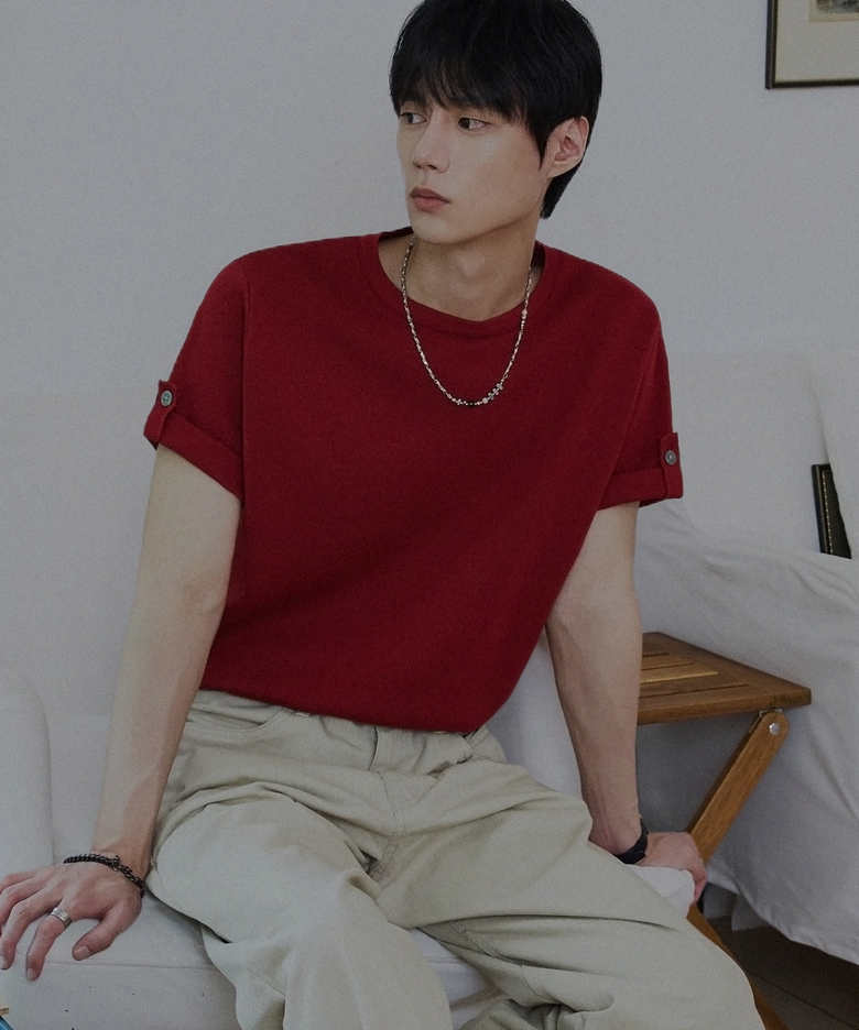 롤업 비조 워셔블 하프 니트 [레드]