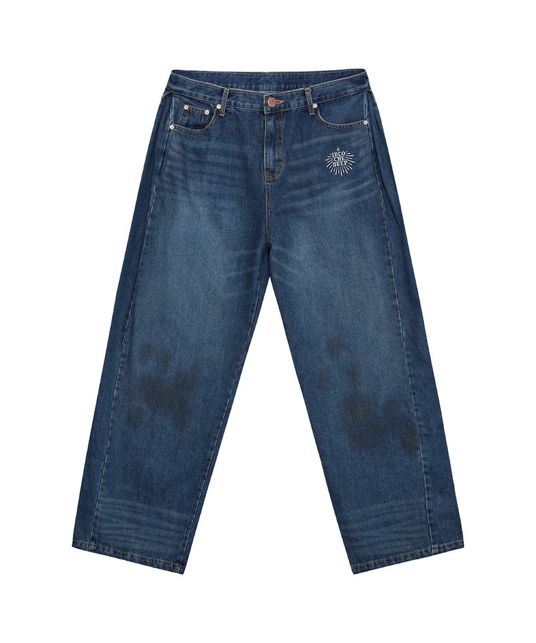 [ITD X HRTM] OIL WASHED WIDE BLUE DENIM PANTS