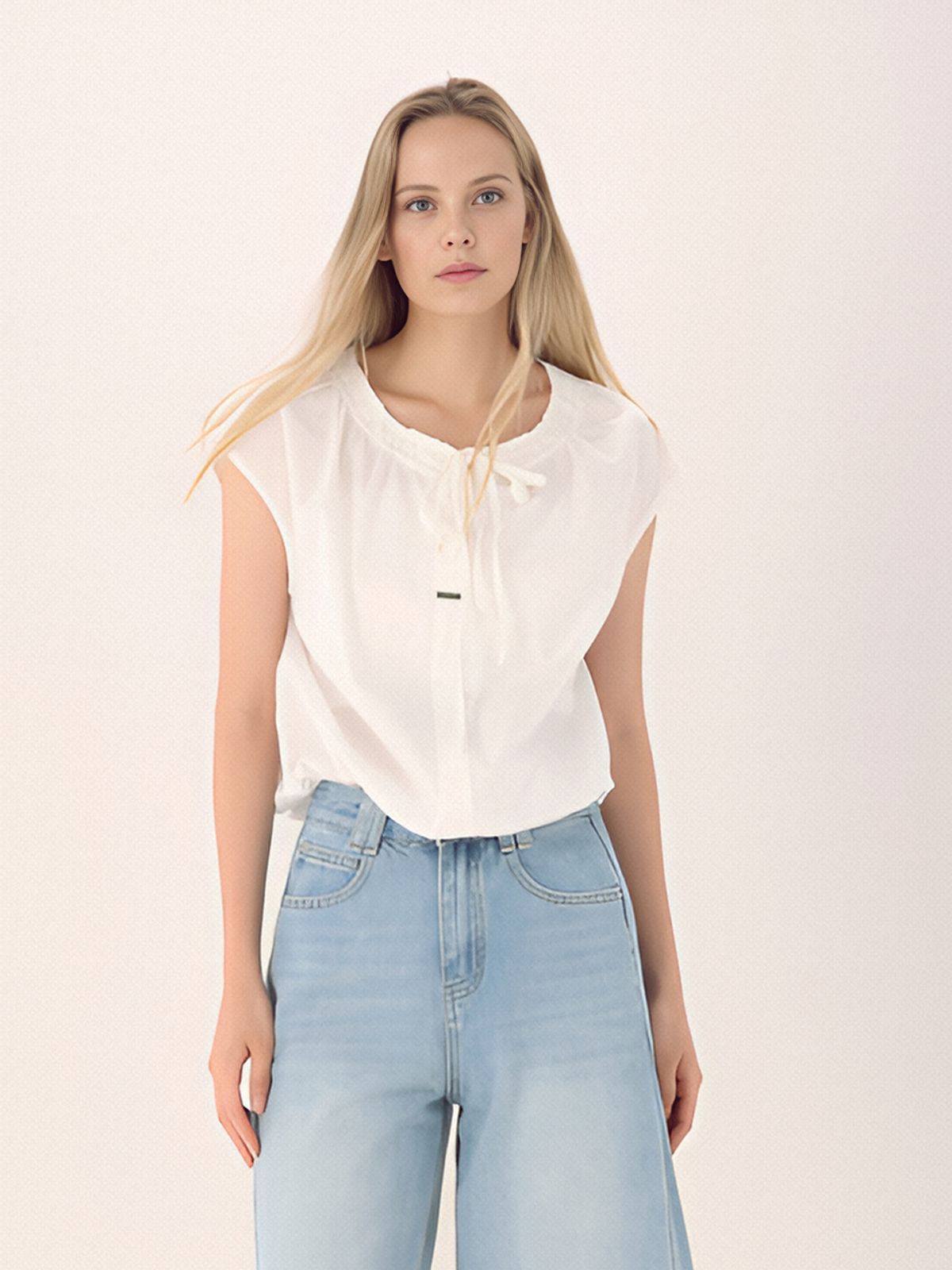 아쿠드(ACUD) Gather Ribbon Blouse _White