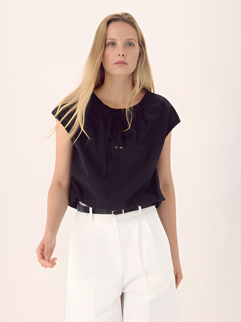 Gather Ribbon Blouse _Black