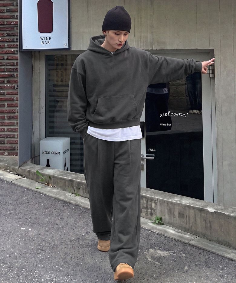 루즈핏 크롭 이지 후드티 - 차콜