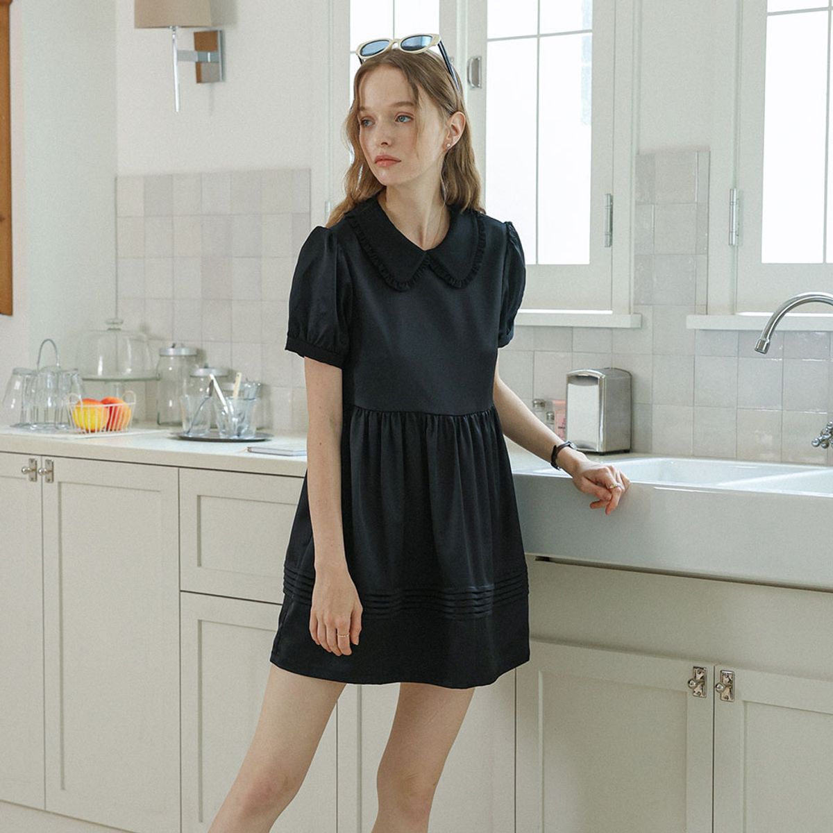 던드롭(DUNDROP) DD_Puff sleeve babydoll dress_BLACK