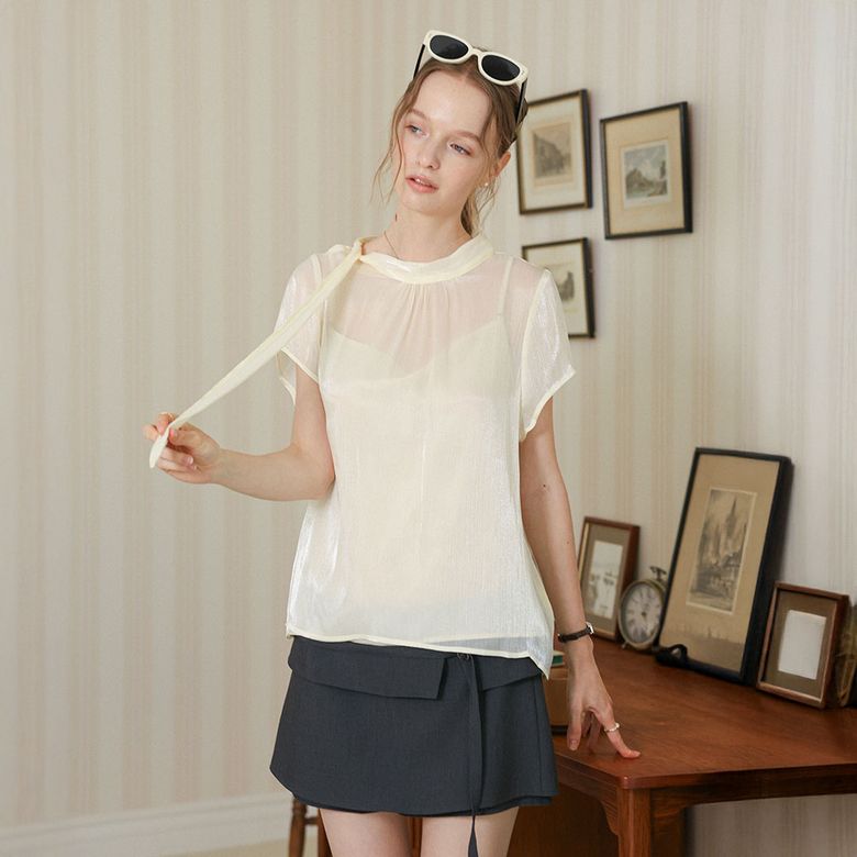 DD_Elegant tie neck blouse_IVORY