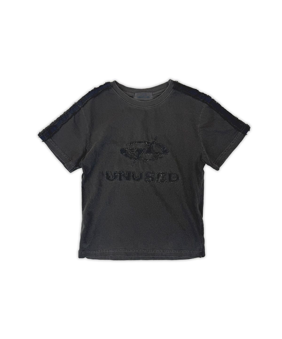언유즈랩(UNUSEDLAB) 우먼즈 워시드 아플리케 티셔츠 [차콜]