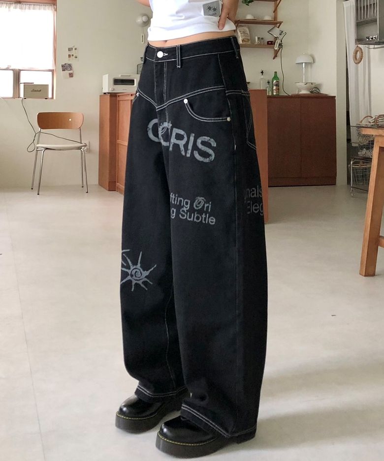 데커 더티 로고 스티치 데님 팬츠 남녀공용