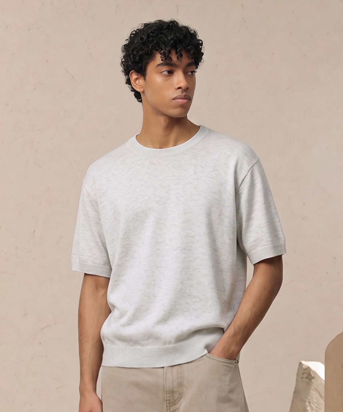 베리베인(VERYVAIN) ESSENTIAL SUMMER ROUND KNIT (LIGHT GRAY)