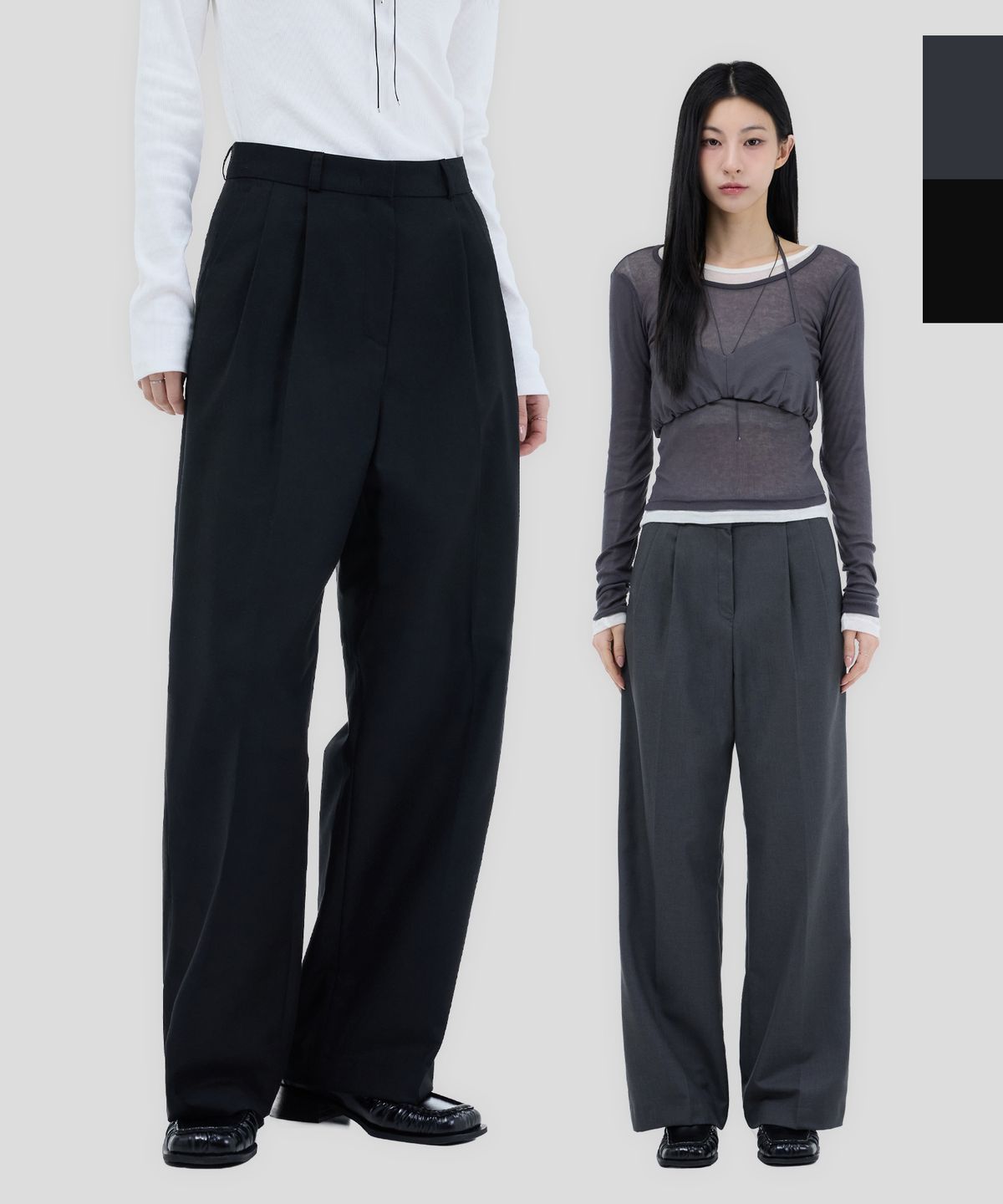 포르테나(PORTERNA) [2PACK] CLASSIC TWO TUCK SLACKS-2COLOR