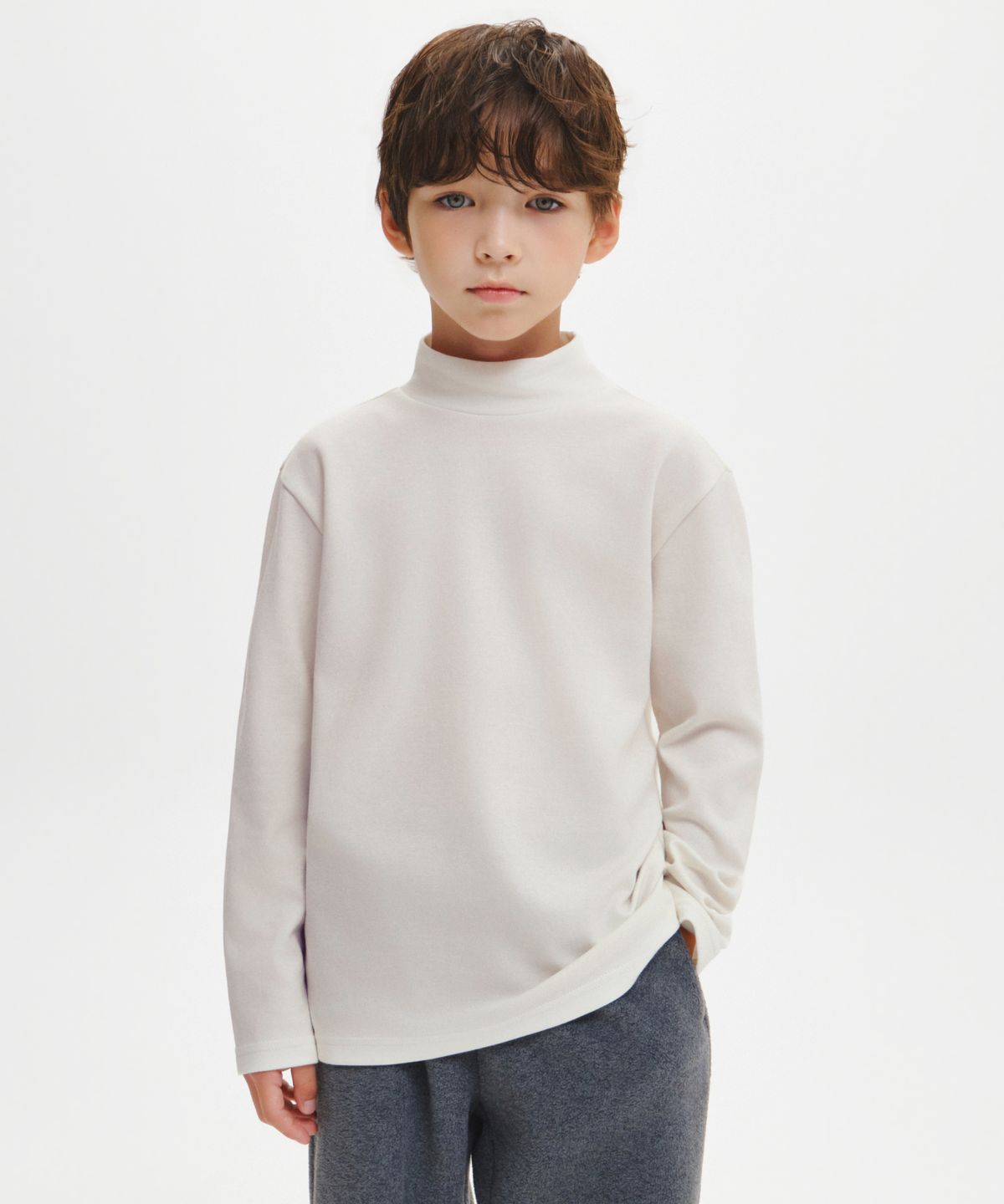 무신사 스탠다드 키즈(MUSINSA STANDARD KIDS) [힛탠다드] 터틀 넥 긴소매 티셔츠 [크림]