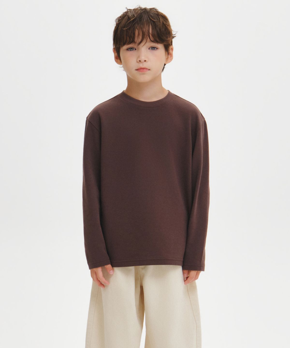 무신사 스탠다드 키즈(MUSINSA STANDARD KIDS) [힛탠다드] 크루 넥 긴소매 티셔츠 [다크 브라운]