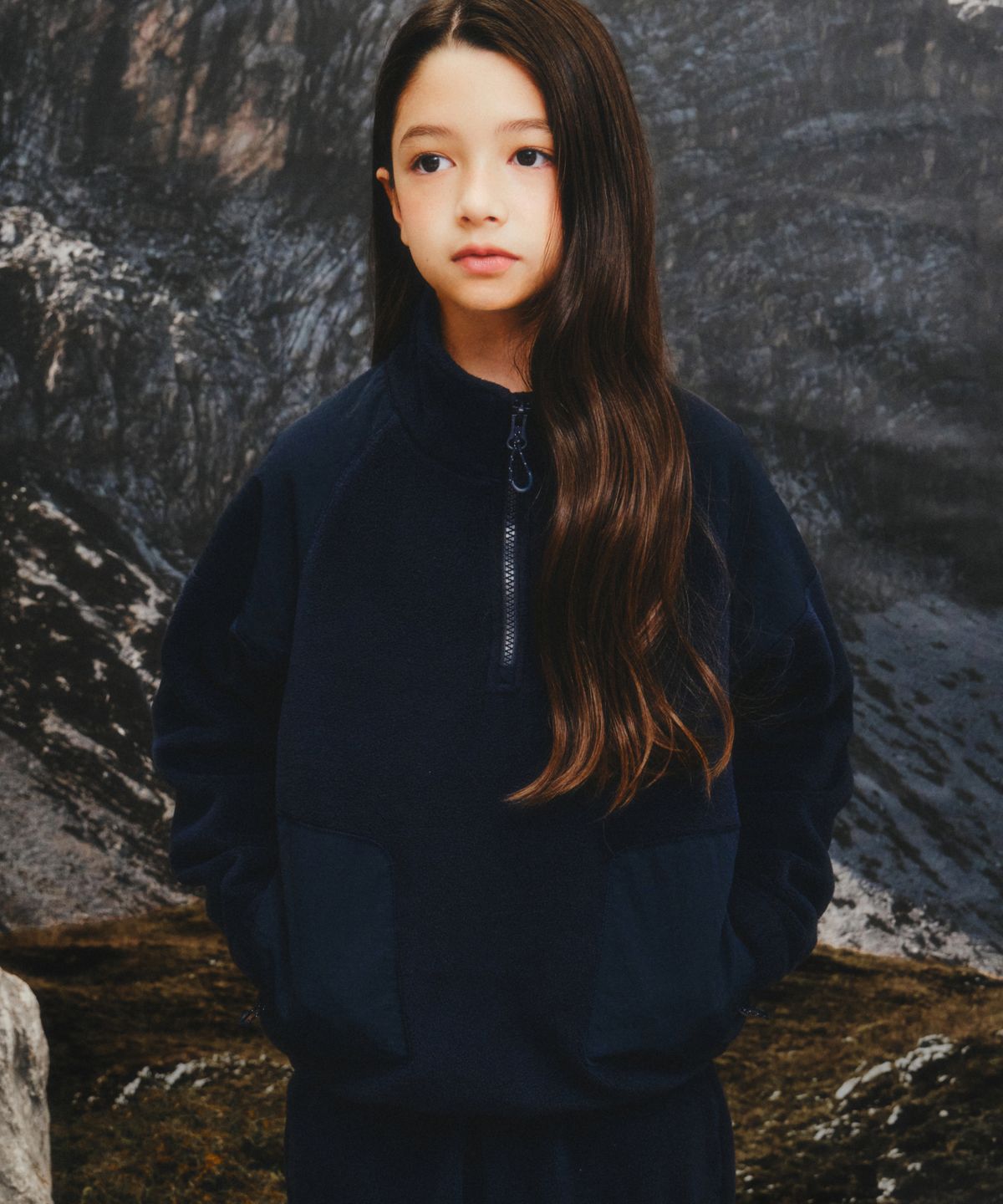 무신사 스탠다드 키즈(MUSINSA STANDARD KIDS) [시티 레저] 폴라 플리스 하프 집업 풀오버 [네이비]