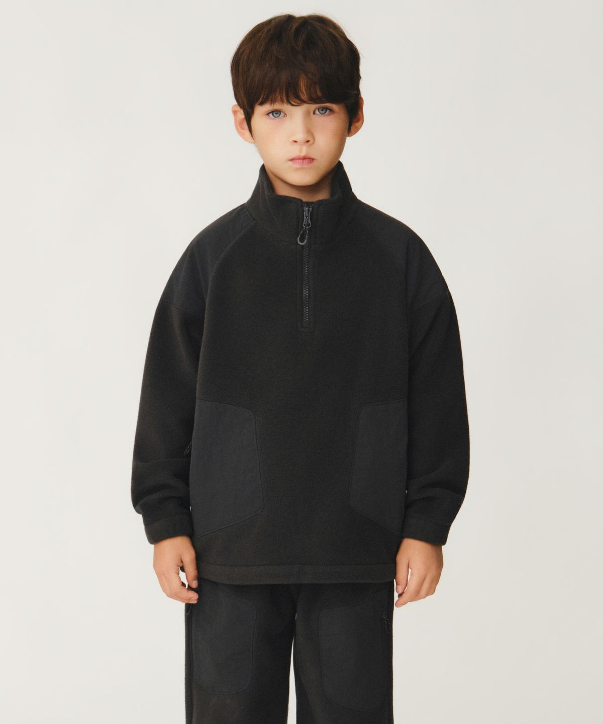 무신사 스탠다드 키즈(MUSINSA STANDARD KIDS) [시티 레저] 폴라 플리스 하프 집업 풀오버 [그레이]