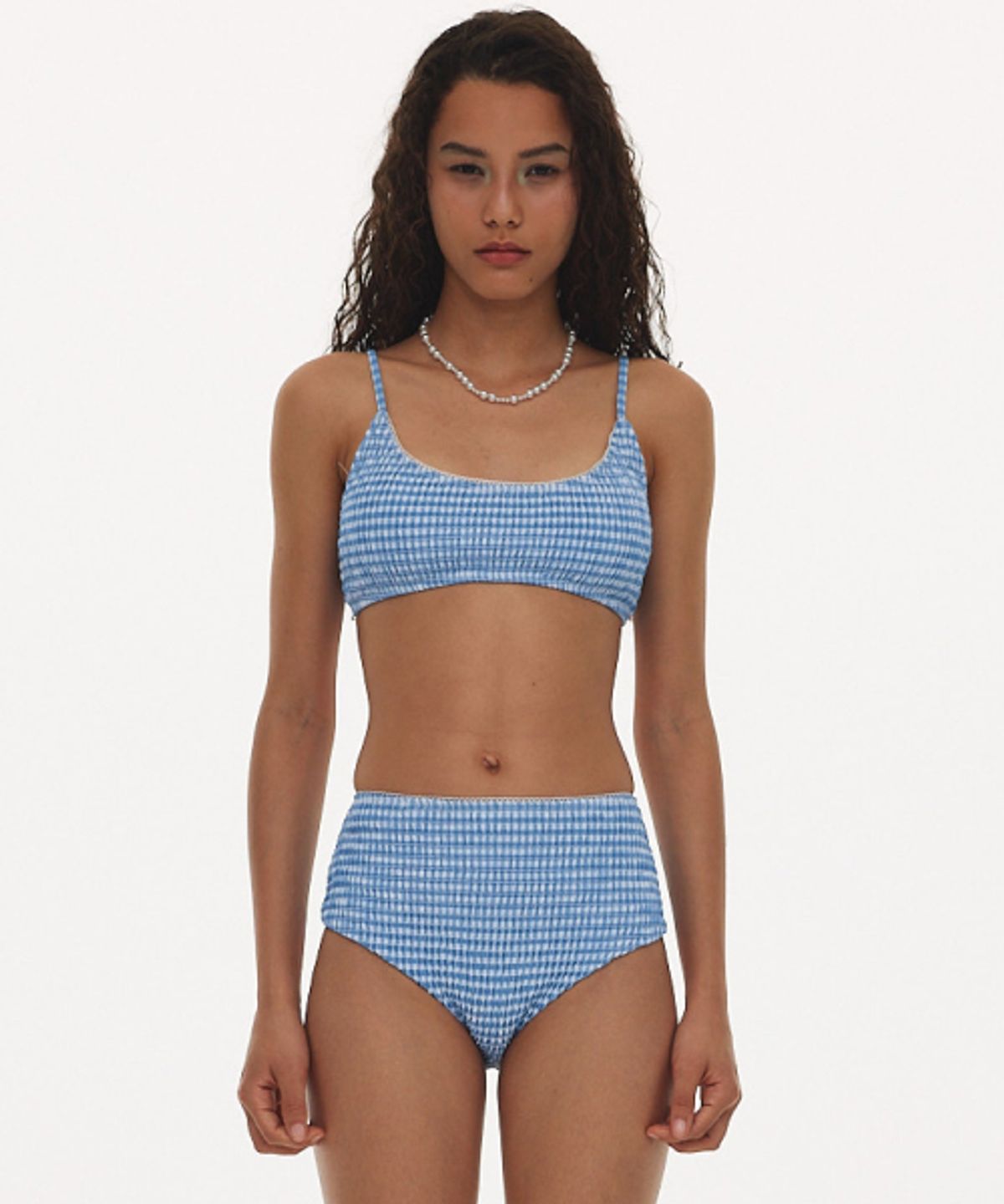 하타(HATA) Check Smocked Bikini Set_Blue