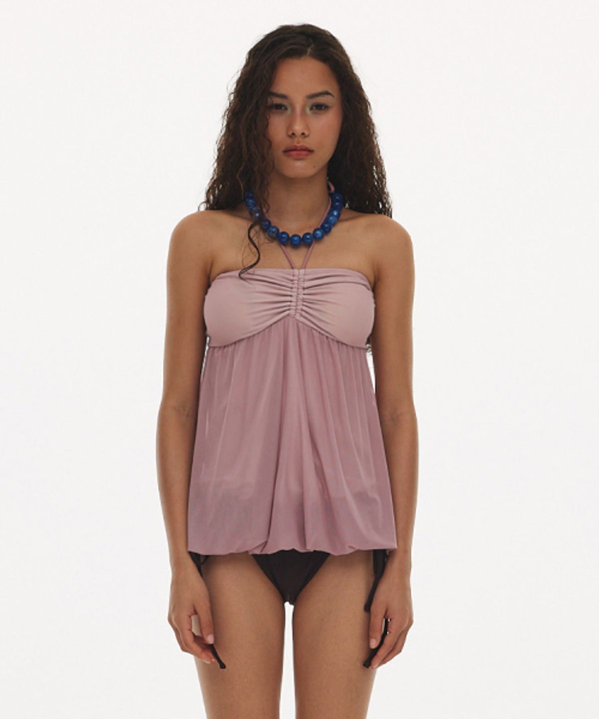 하타(HATA) Balloon Shirring Halter Neck Bikini Set_Dusty Pink