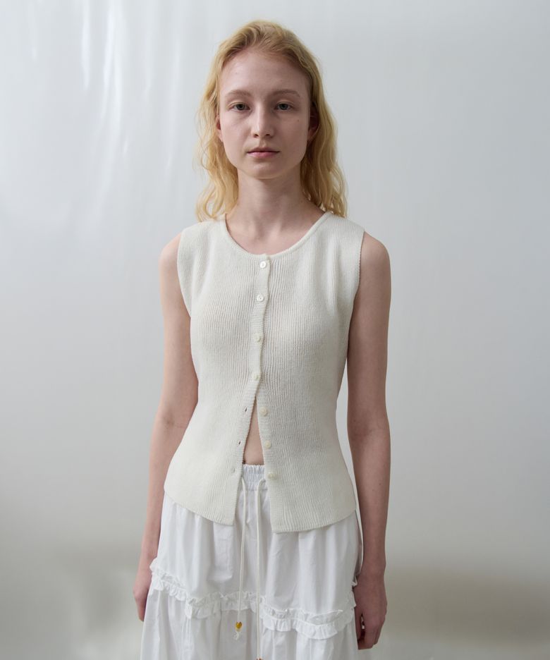 Back String Detail Knit Vest (Ivory)