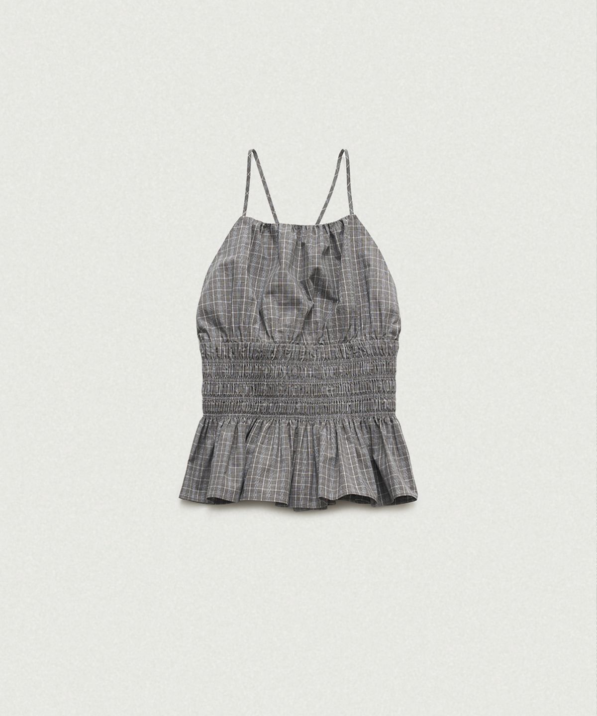더바넷(THEBARNNET) Eddy Check Halter Neck Blouse_Grey