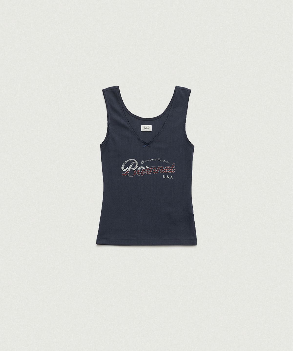 더바넷(THEBARNNET) Lois Ribbed Logo Tank Top_Navy