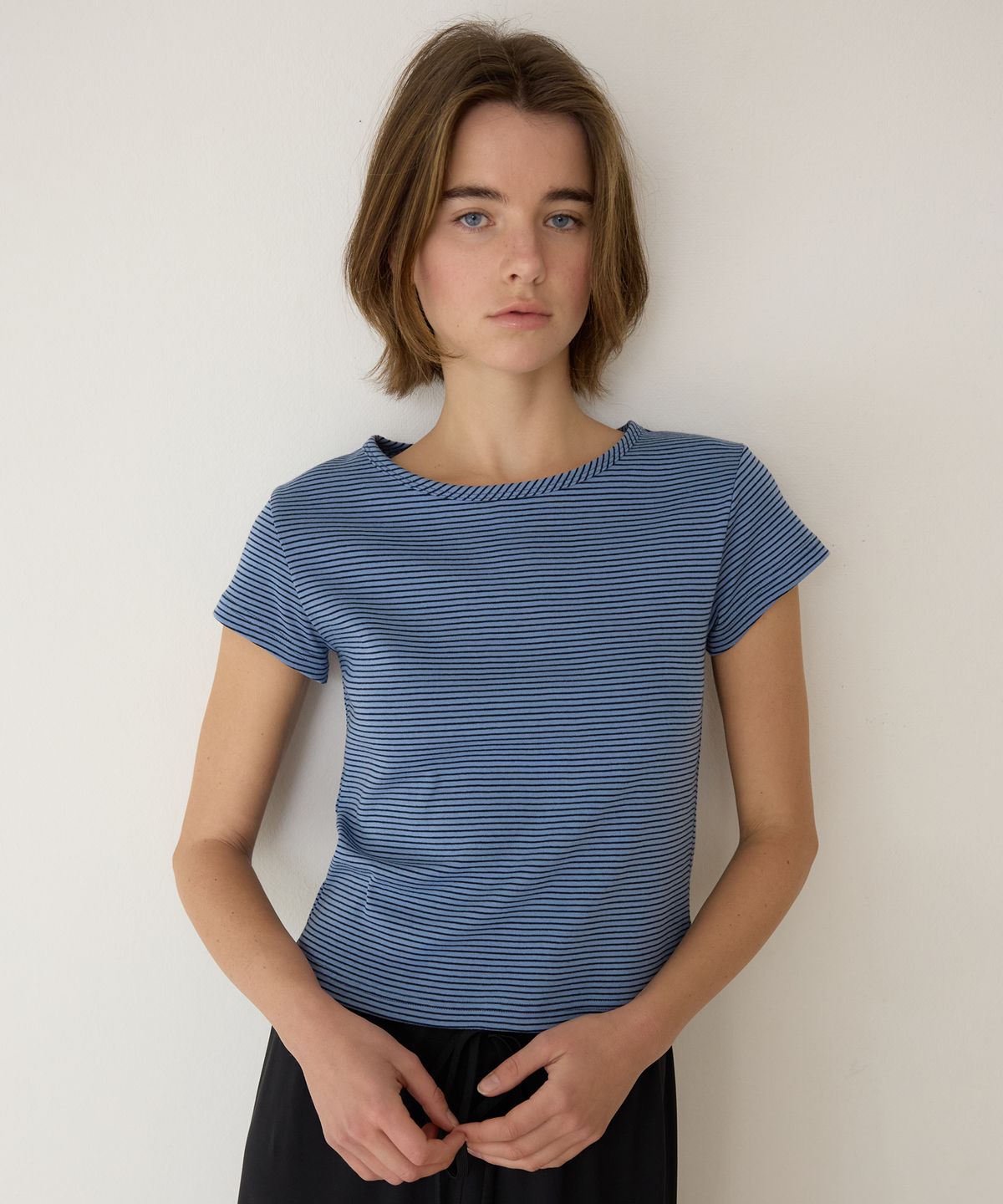 어몽(AMONG) A STRIPE BASIC T-SHIRT_BLUE
