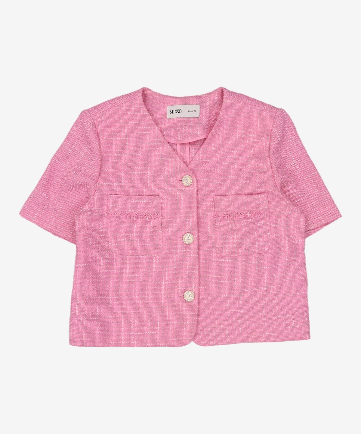 미쏘(MIXXO) 트위드 V넥 반팔자켓_MIWJKD513B S